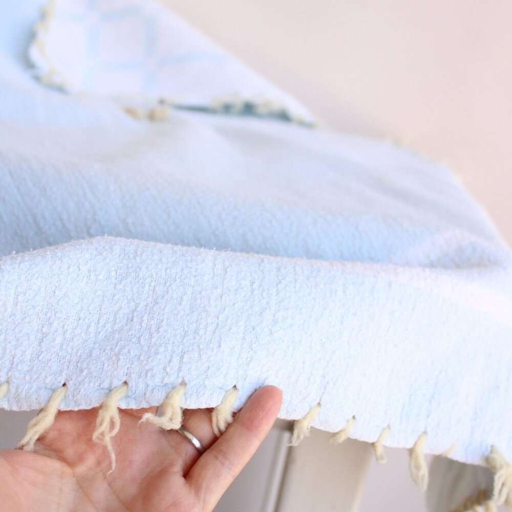 Vintage 1930s 1940s Baby Blanket Or Throw, Baby Pepperell Blue Lap Afghan - Picture 7 of 10